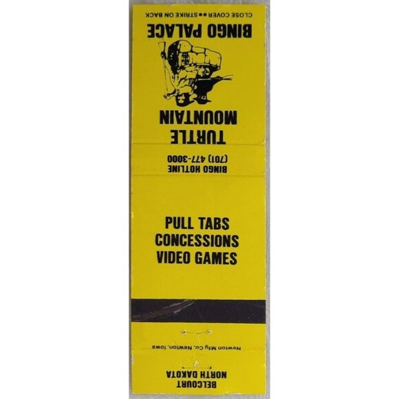Vintage Matchbook Cover Turtle Mountain Bingo Palace Belcourt ND North Dakota - Picture 2 of 4
